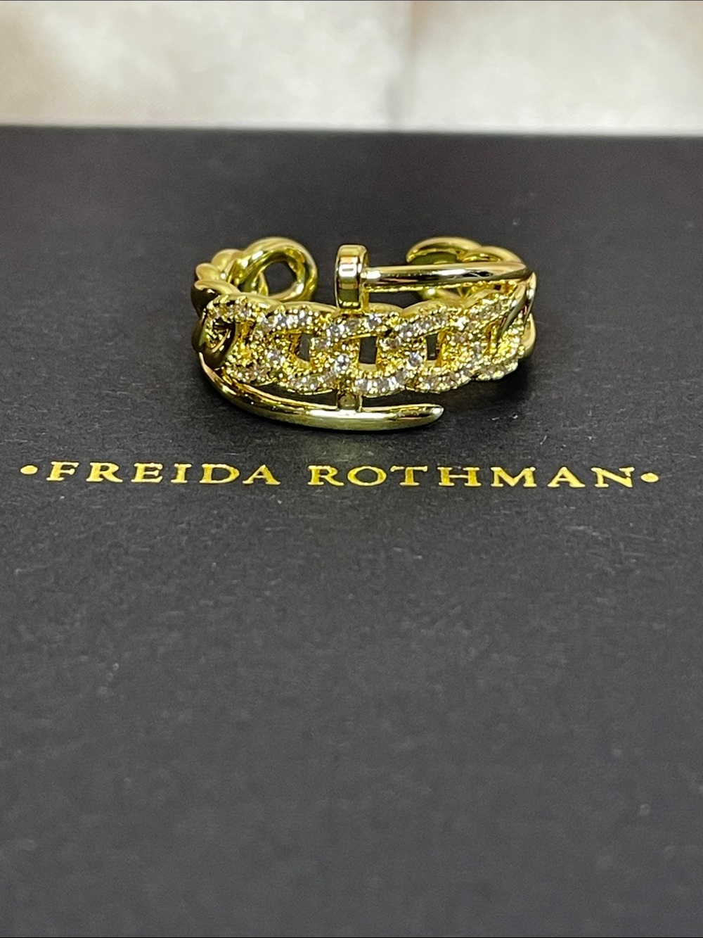 Freida Rothman VAULT Brass Pavé Chain-Link Adjustable Ring - NWT $69 MSRP